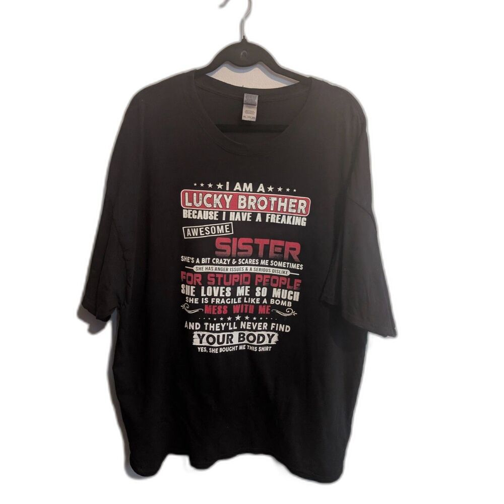 Funny Novelty "Lucky Brother" T-Shirt Black Size 3XL